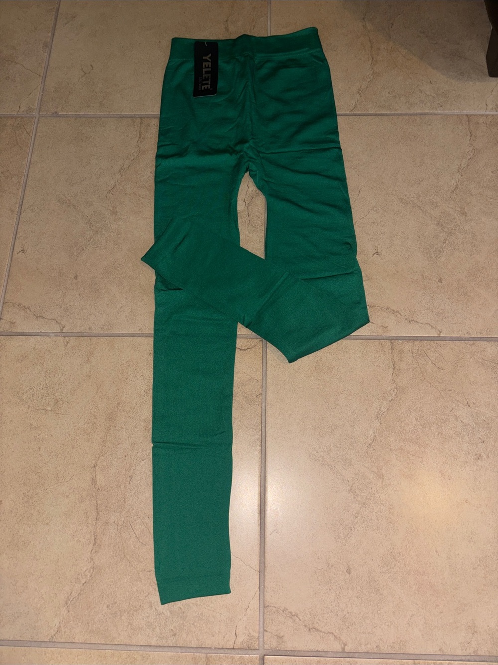 Green  seamless fleece lined Leggings - Stretchy Everyday Bottoms one size